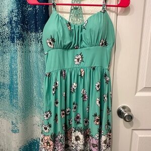 No Boundaries Teal Crochet Dress